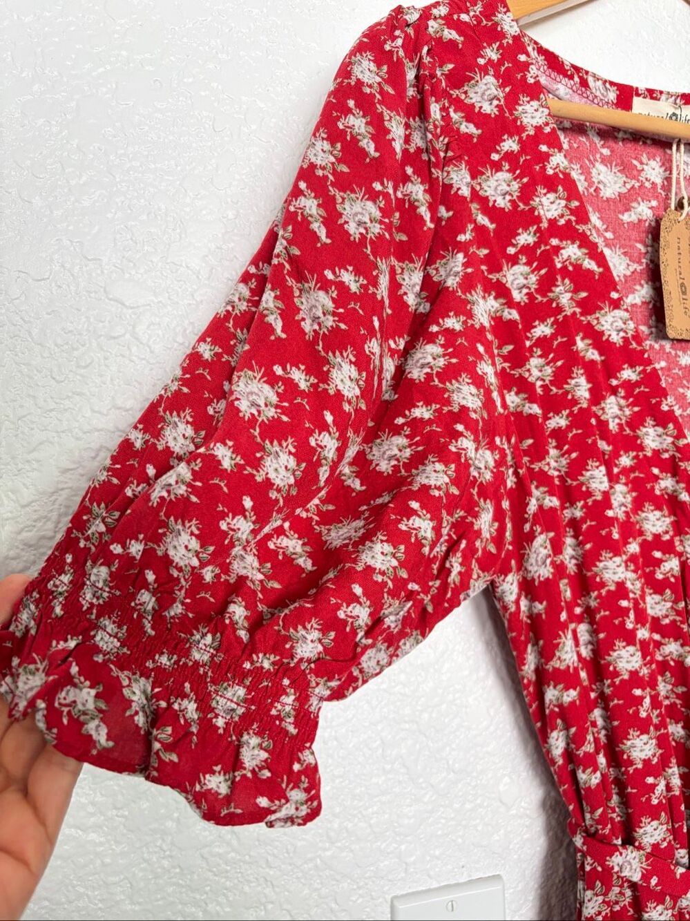 Natural Life Sophia Ditsy Floral Boho Wrap Maxi Dress in Red Size L - Picture 8 of 12